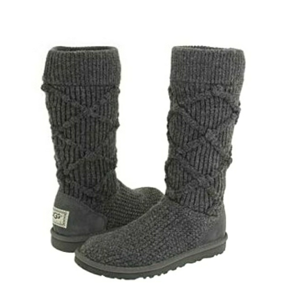 UGG Classic Cardy Argyl Sweater Boots Dark Gray